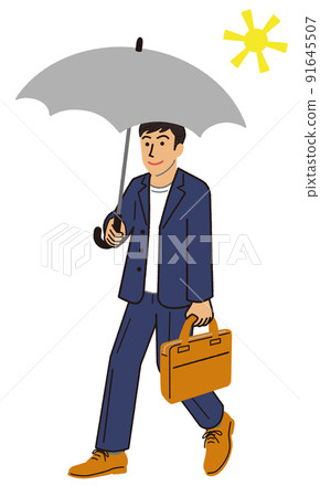 一個拿著陽傘以酷商務風格通勤上班的商人 91645507