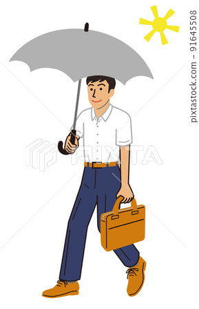 一個拿著陽傘以酷商務風格通勤上班的商人 91645508