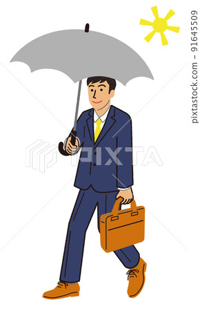 一個穿著西裝，打著陽傘通勤的商人 91645509