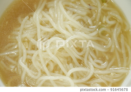boiled Vietnamese rice noodles or Pho with soup on bowl  91645678