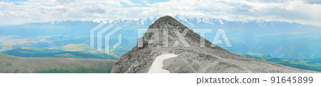 Dramatic panoramic landscape of rocky mountains among the clouds, banner format Dramatic panoramic landscape of rocky mountains among the clouds, banner format 91645899