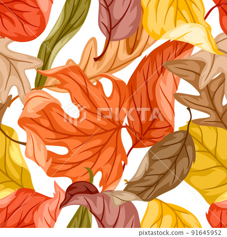 Seamless floral pattern with autumn foliage. Background of leaves. 91645952