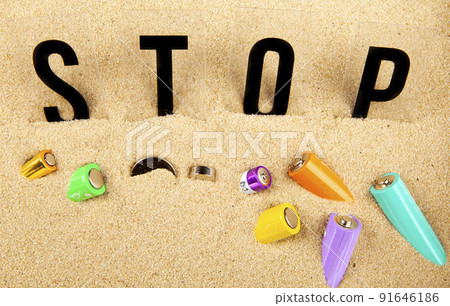 image of stop text battery sand background image of stop text battery sand background 91646186