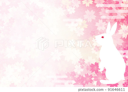 2023 Japanese-style New Year's card, rabbit and pink Japanese pattern and cherry blossoms 2023 Japanese-style New Year's card, rabbit and pink Japanese pattern and cherry blossoms 91646611