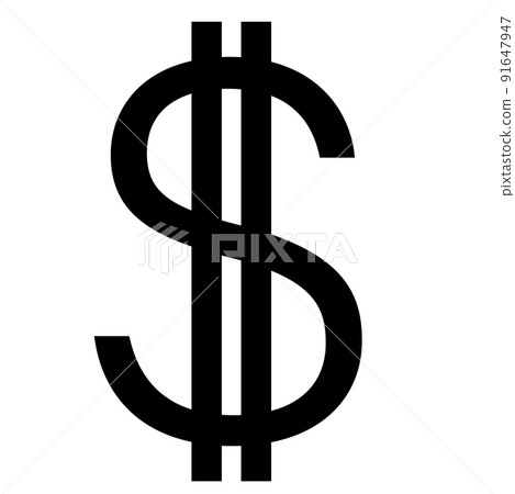 Dollar USD currency sign silhouette in front view isolated on white. Currency by the Central Bank of America. Design element. 91647947