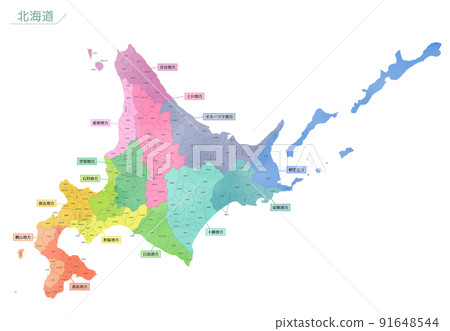 Watercolor-style map Hokkaido by region 91648544