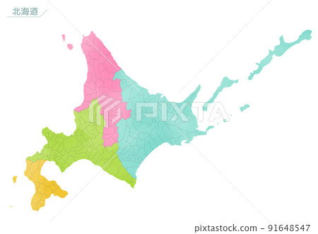 Watercolor-style map Hokkaido by region Watercolor-style map Hokkaido by region 91648547