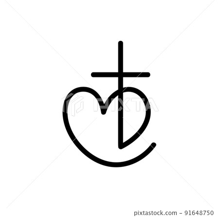Monoline black Vector Christian logo Heart with Cross. Isolated on Background. Hand Drawn Minimalistic religion icon symbol love Monoline black Vector Christian logo Heart with Cross. Isolated on Background. Hand Drawn Minimalistic religion icon symbol love 91648750