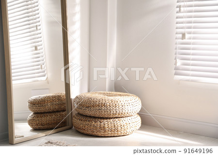 Large stylish mirror in room. Element of interior design Large stylish mirror in room. Element of interior design 91649196