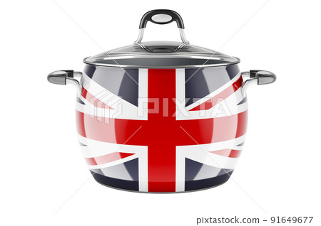 British national cuisine concept. British flag painted on the stainless steel stock pot. 3D rendering 91649677