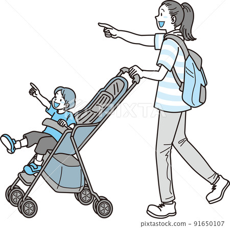 推著嬰兒車出門_黃色_夏裝_媽媽推著嬰兒車 91650107