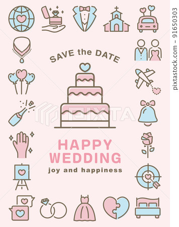 快樂的婚禮彩色圖標集 91650303