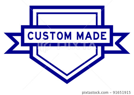 Vintage blue color pentagon label banner with word custom made on white background 91651915