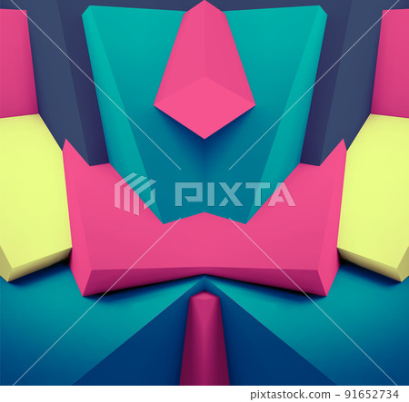 Abstract geometric background with colorful 3D shapes or architectural forms for booklet or video conference backdrop 91652734