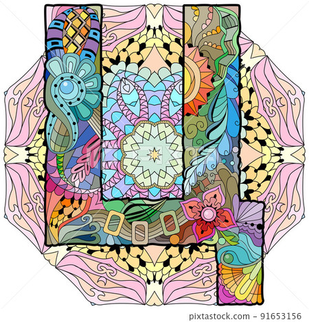 Russian Alphabet Cyrillic Capital letter TS on mandala. Vector illustration. 91653156