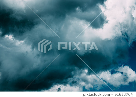 Storm clouds. Dark Blue Cloudy Rainy Sky With Rain Heavy Clouds. Storm, Thunder, Thunderstorm. Sky Natural Background. Cumulonimbus Cloud. Strange Clouds Cloud Sky. Weather Forecast Concept. Heavy 91653764
