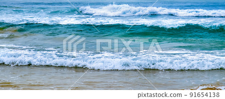 Abstract blue sea water with wave for background. Wide photo. 91654138