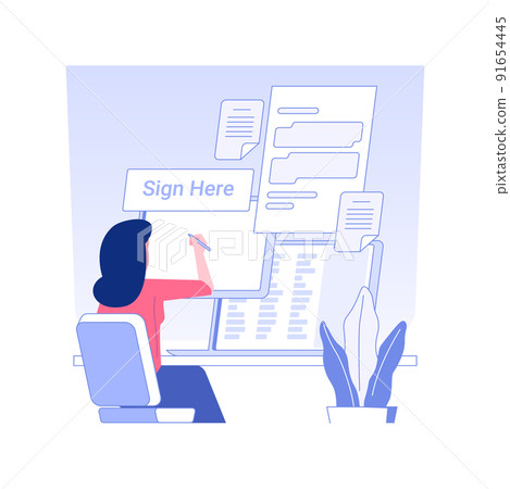 E-documents isolated concept vector illustration. Businessman signs e-document using tablet and stylus, legal company documentation, corporate paperwork, modern technology vector concept. 91654445