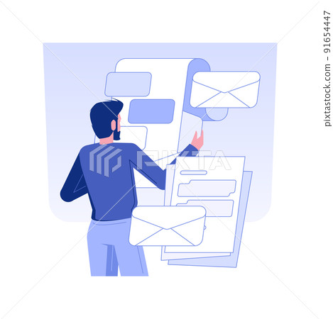 Business letters isolated concept vector illustration. Businessman reading letters from partners, legal company documentation, corporate paperwork and correspondence vector concept. 91654447