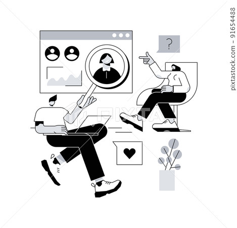 Discussion abstract concept vector illustration. Customer discussion, share opinion, brainstorming, ask a question, start conversation, business website, menu bar element, UI abstract metaphor. 91654488