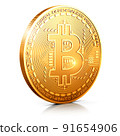 Golden bitcoin coin isolated on white background Golden bitcoin coin isolated on white background 91654906