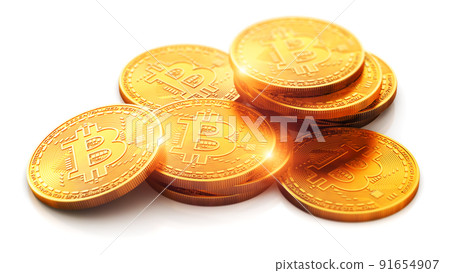 Group of stacked golden bitcoin coins isolated on white background Group of stacked golden bitcoin coins isolated on white background 91654907