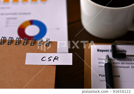 Sticky notes with CSR, coffee and PC Sticky notes with CSR, coffee and PC 91658122