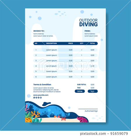 Diving Social Media Invoice Template Flat Cartoon Background Vector Illustration Diving Social Media Invoice Template Flat Cartoon Background Vector Illustration 91659079