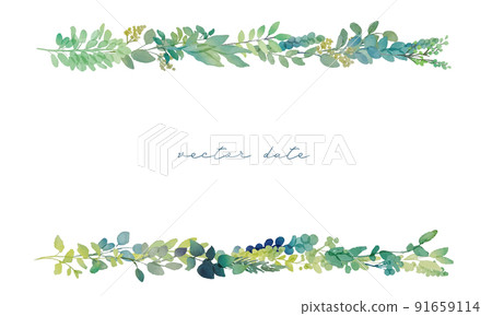 Watercolor. A vegetation frame with a watercolor touch. Decorative frame of green plants. Real touch vegetation vector illustration. 91659114