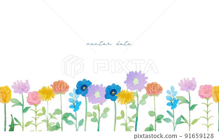 Watercolor. A bouquet frame with a watercolor touch. Colorful flower vector illustration. Flower and vegetation decoration frame. 91659128