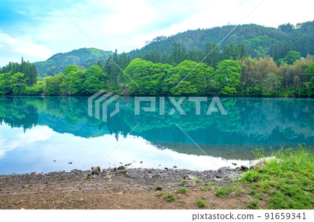 Shima Lake Shima Blue Nakanojo Dam Fresh green season scenery Shima Lake Shima Blue Nakanojo Dam Fresh green season scenery 91659341