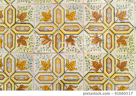 Patterns and textures on beautiful painted tiles in Portugal 91660517