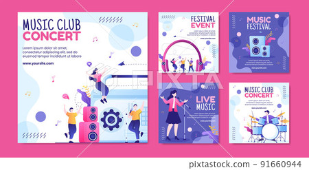 Music Festival Social Media Post Template Flat Cartoon Background Vector Illustration Music Festival Social Media Post Template Flat Cartoon Background Vector Illustration 91660944