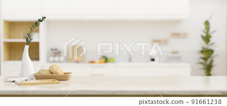 Modern white marble kitchen tabletop or countertop with copy space 91661238