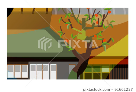Making a gassho with an old folk house that weaves the beautiful four seasons of Japan. Please use it as a background or wallpaper. 91661257