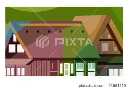 Making a gassho with an old folk house that weaves the beautiful four seasons of Japan. Please use it as a background or wallpaper. 91661259