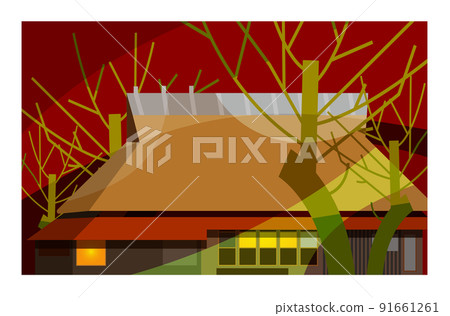 Making a gassho with an old folk house that weaves the beautiful four seasons of Japan. Please use it as a background or wallpaper. 91661261