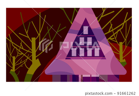 Making a gassho with an old folk house that weaves the beautiful four seasons of Japan. Please use it as a background or wallpaper. 91661262