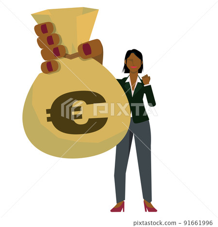 帶大錢袋的女商人 歐元袋 商業、金融形象 富豪火 提前退休 帶大錢袋的女商人 歐元袋 商業、金融形象 富豪火 提前退休 91661996