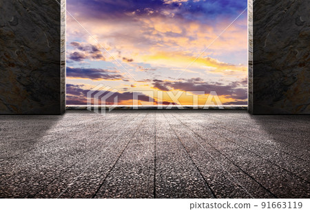 Asphalt floor and symmetrical marble wall artificial house space background Asphalt floor and symmetrical marble wall artificial house space background 91663119