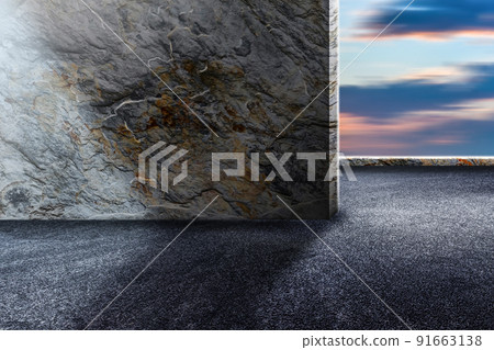瀝青地面與大理石牆人造房屋空間背景 瀝青地面與大理石牆人造房屋空間背景 91663138