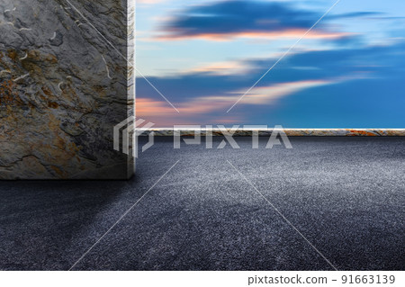 瀝青地面與大理石牆人造房屋空間背景 91663139