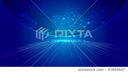Pixel earth globalization technology background with lines and dots extending forward Pixel earth globalization technology background with lines and dots extending forward 91664687