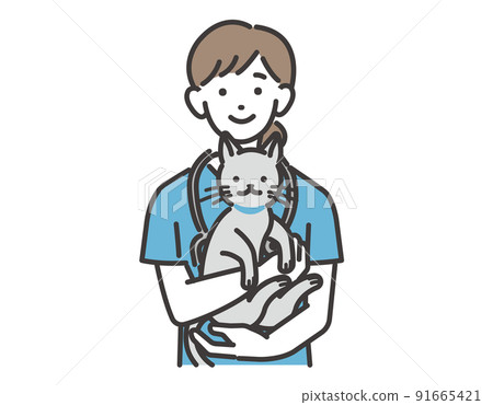 Vector illustrations of veterinarians and staff working in veterinary clinics holding cats / dogs and cats / pets / trimming / hospitals Vector illustrations of veterinarians and staff working in veterinary clinics holding cats / dogs and cats / pets / trimming / hospitals 91665421
