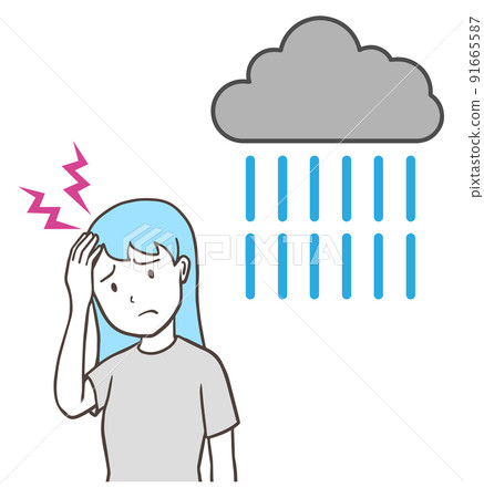 Women with headaches on rainy days, cyclone headaches, weather pains, simple 91665587