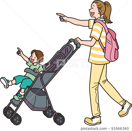 Going out with a stroller_color_summer clothes_mama pushing the stroller Going out with a stroller_color_summer clothes_mama pushing the stroller 91666360