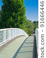 有夏天藍天和路旁樹的人行橋 91666446