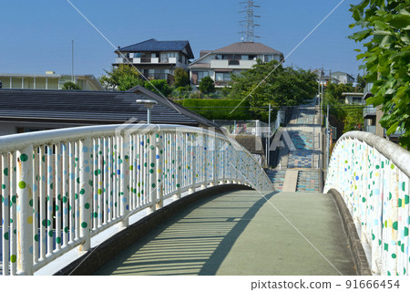 郊區住宅區的藍天和人行天橋 91666454