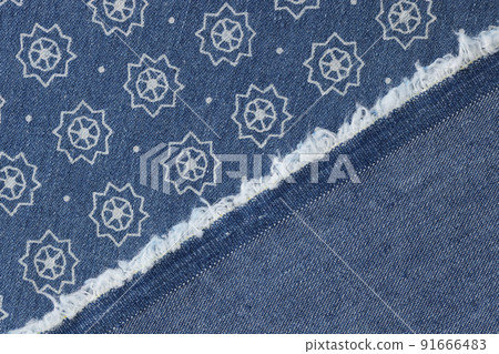 Thin blue jeans fabric with white print 91666483