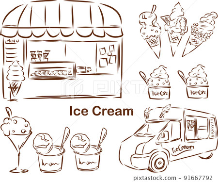 Ice cream shop set line drawing 91667792